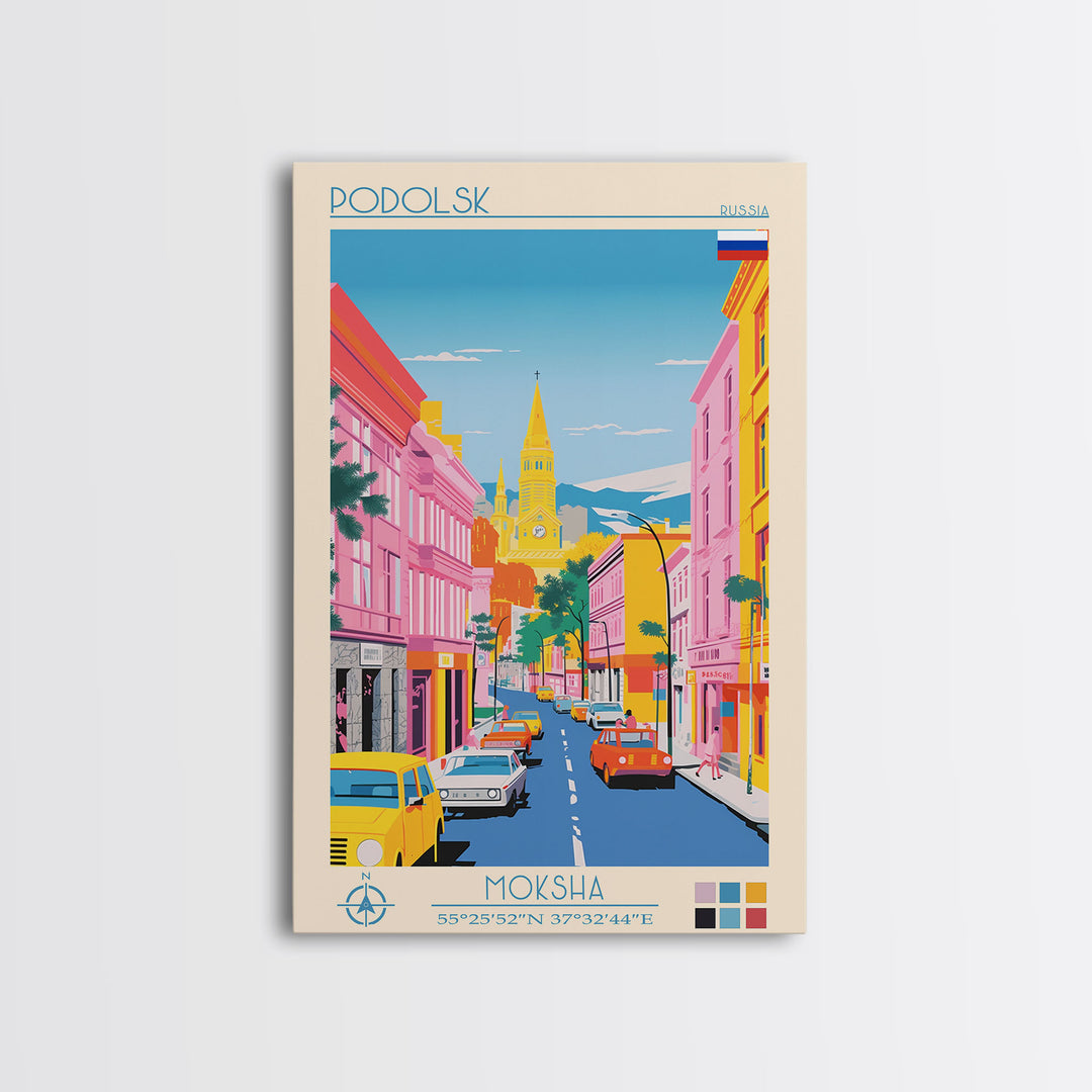 Podolsk Russia Travel Poster Framed Canvas Print, Midcentury Modern Art, Pop Art Wall Decor, Home Decor, Vacation Gift, Office Art