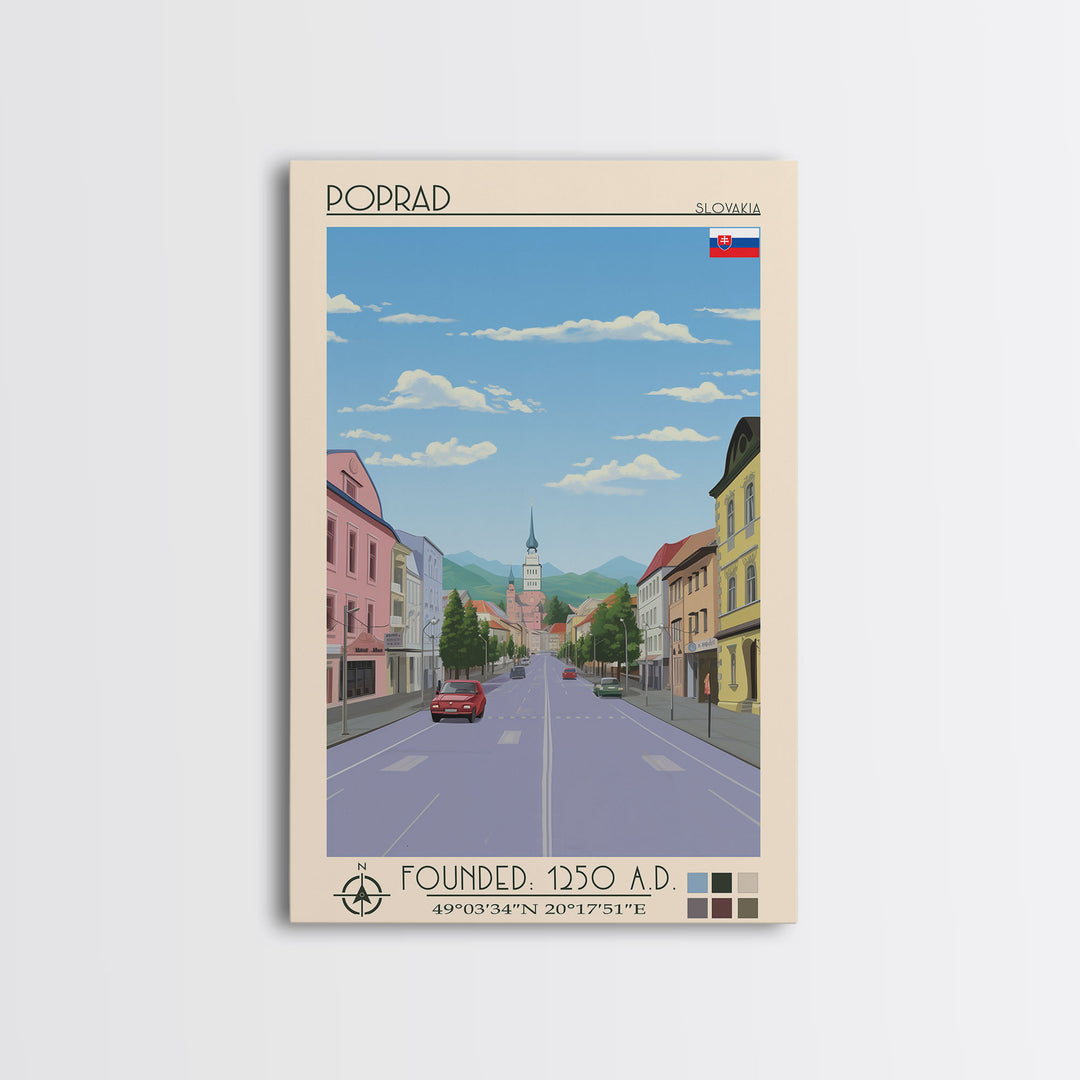Poprad Slovakia Travel Poster Framed Canvas Print, Midcentury Modern Art, Pop Art Wall Decor, Scenic Wall Art, Living Room Decoration, Office Art