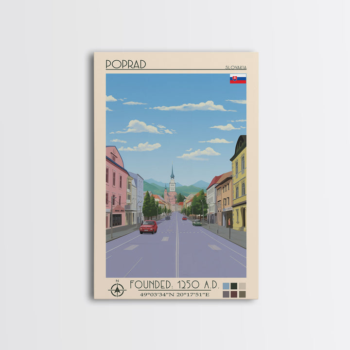 Poprad Slovakia Travel Poster Framed Canvas Print, Midcentury Modern Art, Pop Art Wall Decor, Scenic Wall Art, Living Room Decoration, Office Art