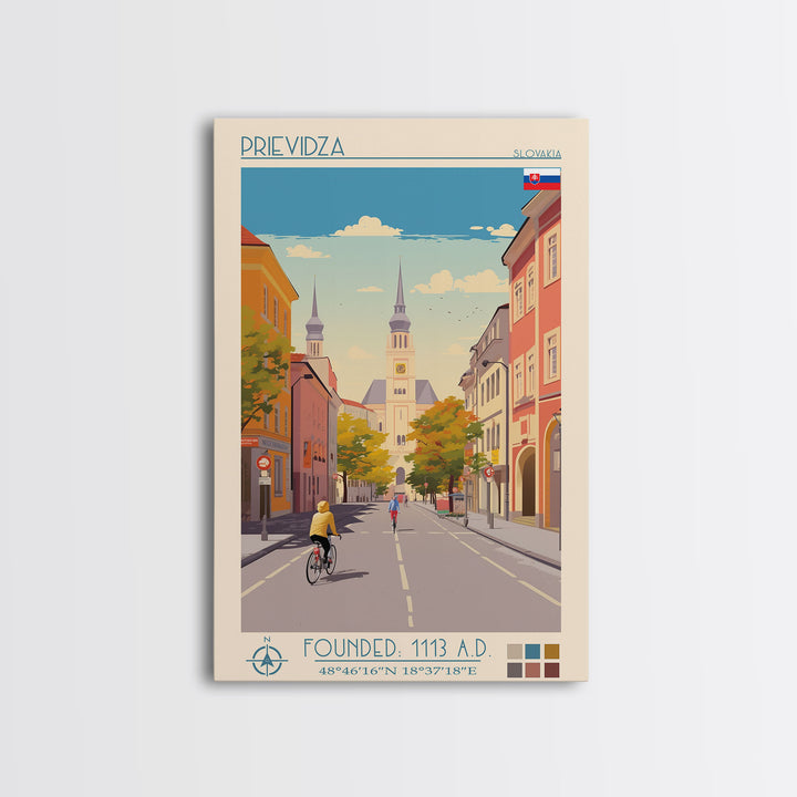 Prievidza Slovakia Travel Poster Framed Canvas Print, Midcentury Modern Art, Pop Art Wall Decor, Scenic Wall Art, Living Room Decoration, Office Art