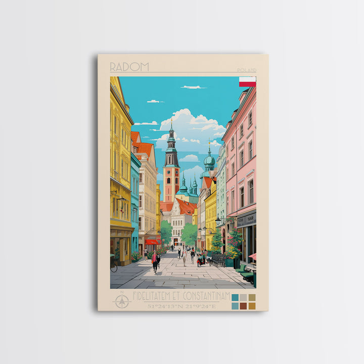 Radom Poland Travel Poster Framed Canvas Print, Midcentury Modern Art, Pop Art Wall Decor, Scenic Living Room Art, Bedroom Decor