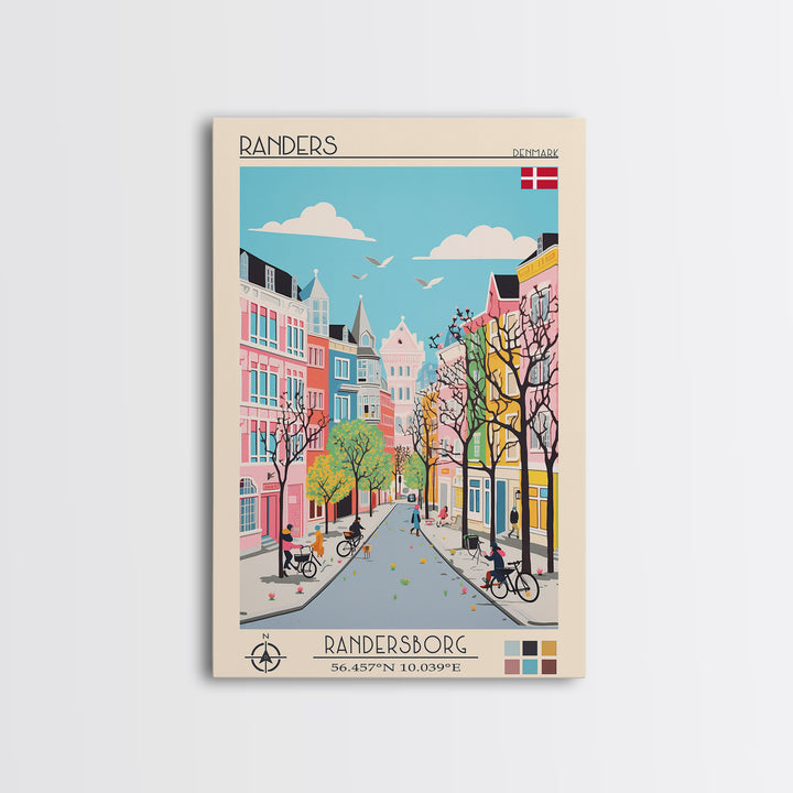 Randers Denmark Travel Poster Framed Canvas Print, Vintage Style, Pop Art Home Decor, Scenic Wall Art, Bedroom Decoration, Office Gift