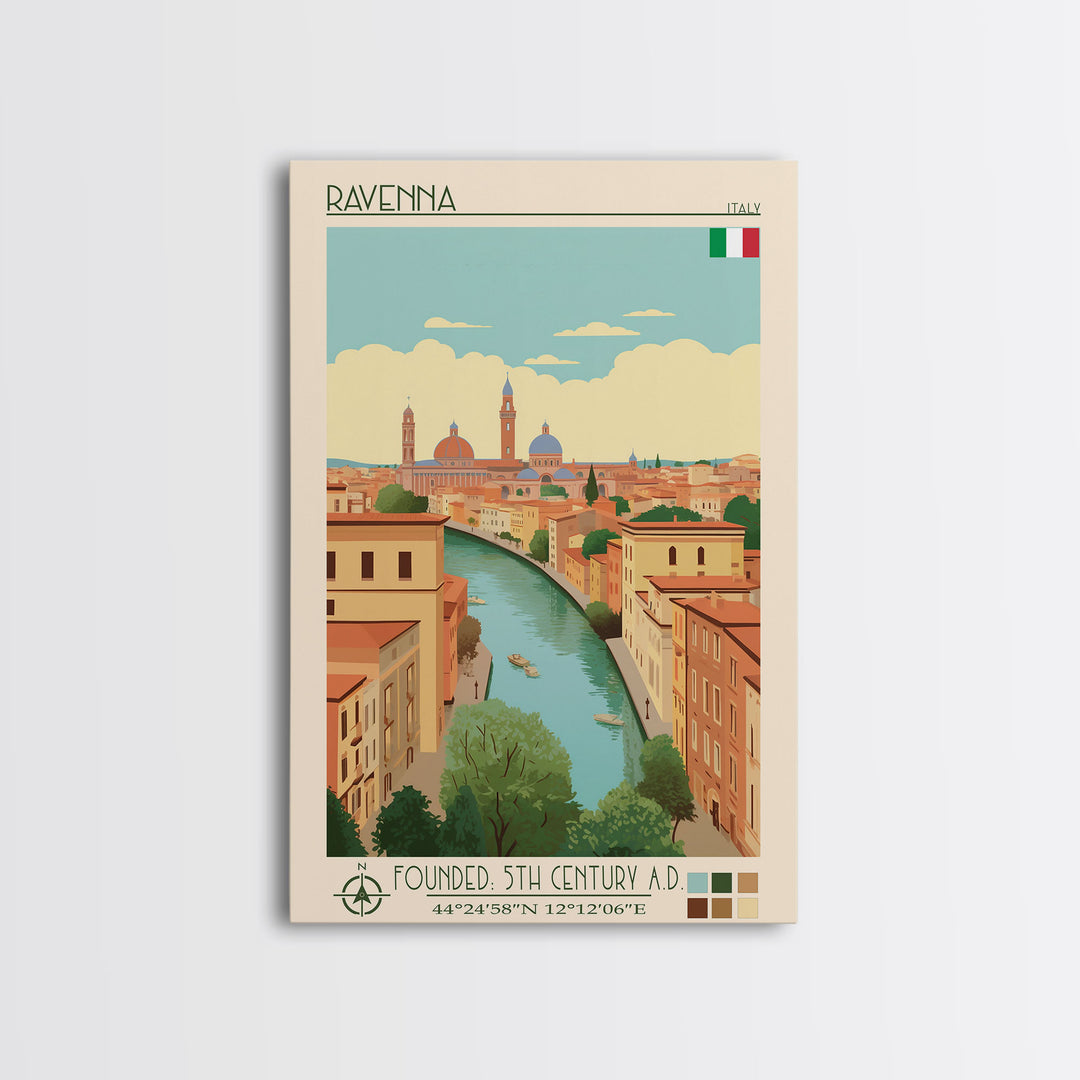Ravenna Italy Travel Poster Framed Canvas Print, Midcentury Modern Art, Pop Art Wall Decor, Home Decor, Vacation Gift, Office Art