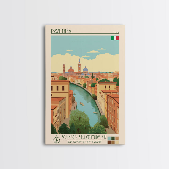 Ravenna Italy Travel Poster Framed Canvas Print, Midcentury Modern Art, Pop Art Wall Decor, Home Decor, Vacation Gift, Office Art