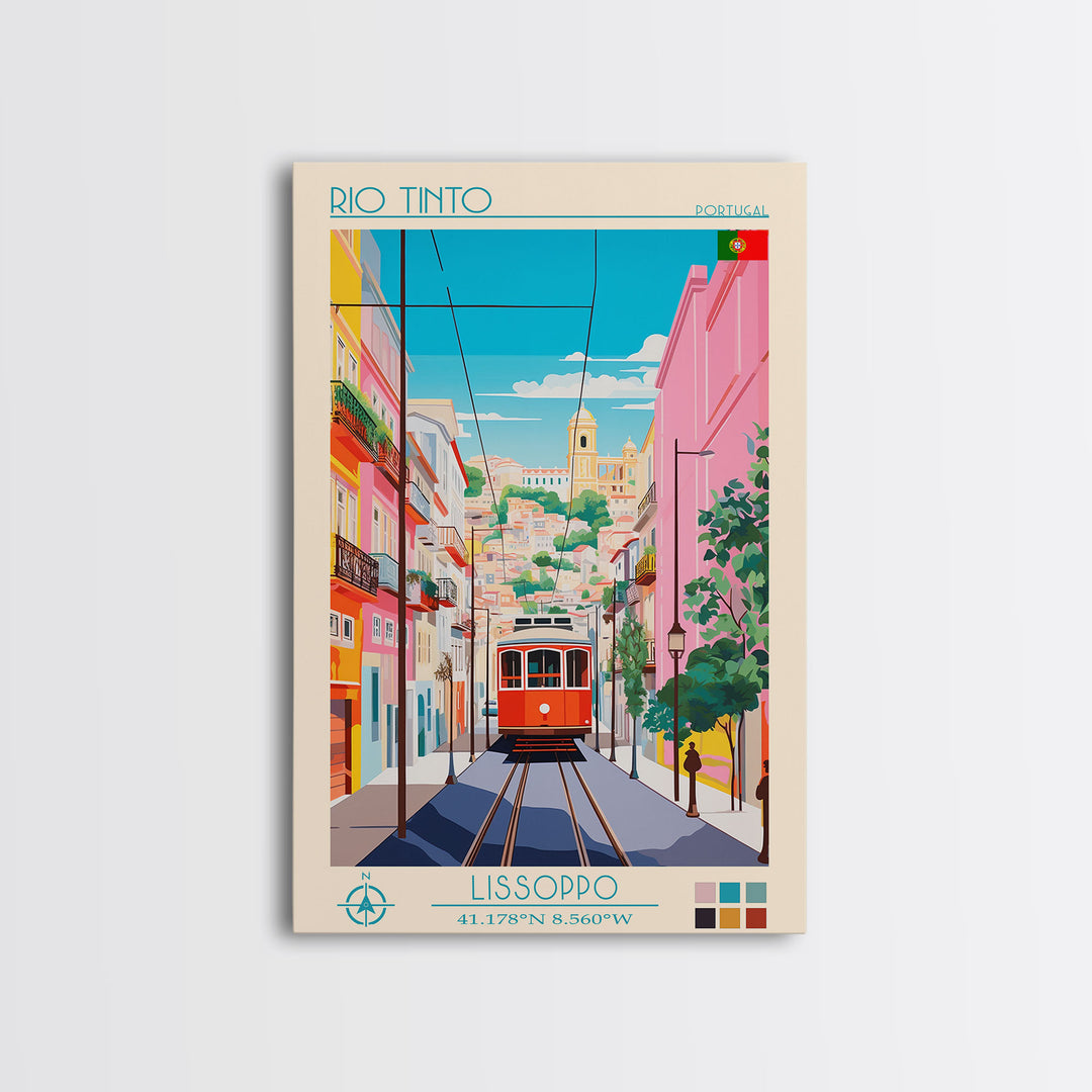 Rio Tinto Portugal Travel Poster Framed Canvas Print, Midcentury Modern Art, Pop Art Wall Decor, Scenic Living Room Art, Bedroom Decor