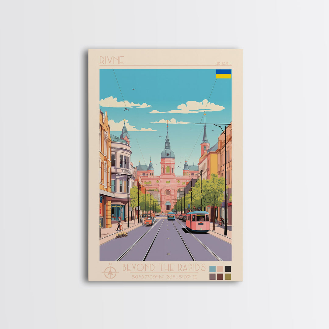 Rivne Ukraine Travel Poster Framed Canvas Print, Vintage Style, Pop Art Home Decor, Scenic Wall Art, Bedroom Decoration, Office Gift