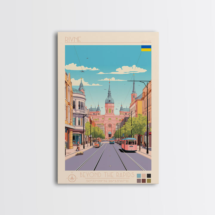Rivne Ukraine Travel Poster Framed Canvas Print, Vintage Style, Pop Art Home Decor, Scenic Wall Art, Bedroom Decoration, Office Gift
