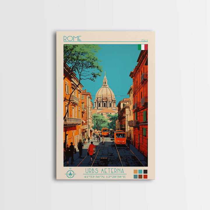 Rome Italy Travel Poster Framed Canvas Print, Midcentury Modern Art, Pop Art Wall Decor, Home Decor, Vacation Gift, Office Art