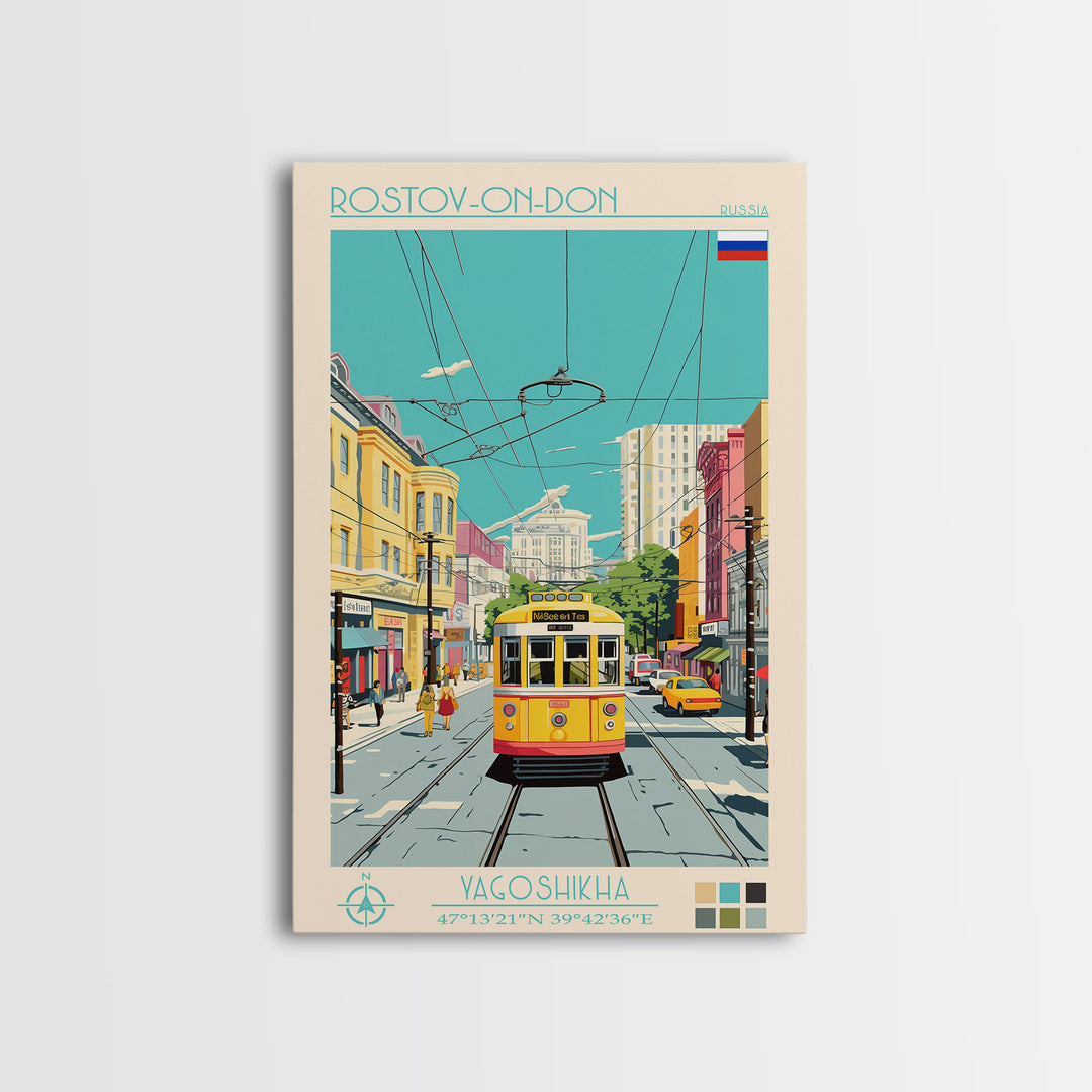 Rostov-on-Don Russia Travel Poster Framed Canvas Print, Midcentury Modern Art, Pop Art Wall Decor, Scenic Wall Art, Living Room Decoration, Office Art