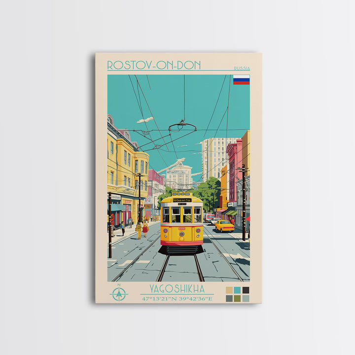 Rostov-on-Don Russia Travel Poster Framed Canvas Print, Midcentury Modern Art, Pop Art Wall Decor, Scenic Wall Art, Living Room Decoration, Office Art