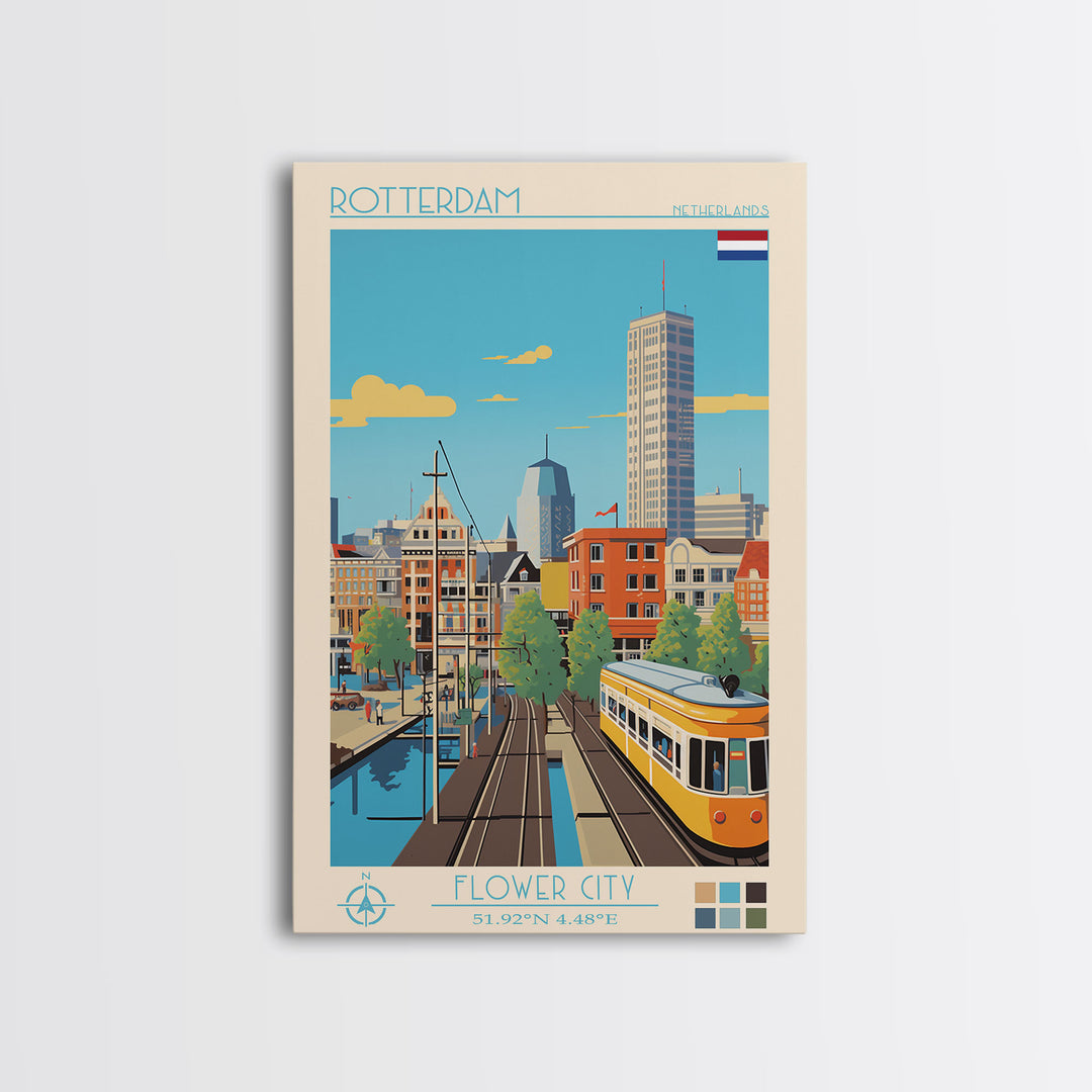 Rotterdam Netherlands Travel Poster Framed Canvas Print, Midcentury Modern Art, Pop Art Wall Decor, Home Decor, Vacation Gift, Bedroom Art