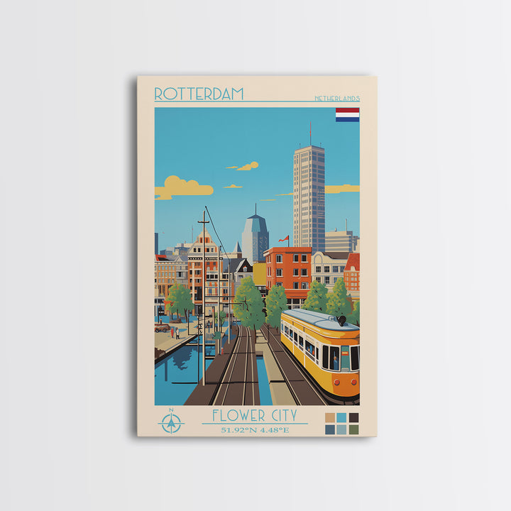 Rotterdam Netherlands Travel Poster Framed Canvas Print, Midcentury Modern Art, Pop Art Wall Decor, Home Decor, Vacation Gift, Bedroom Art