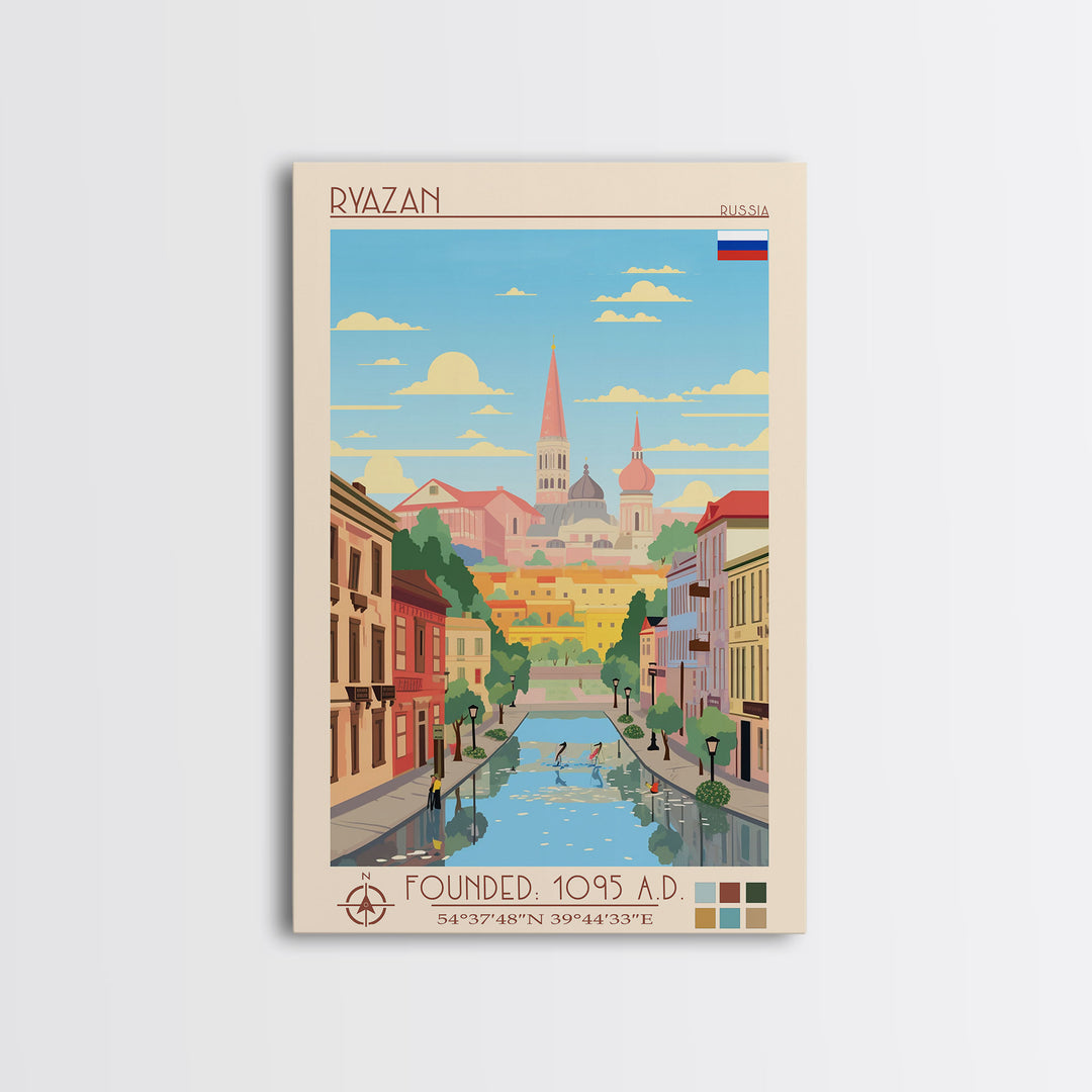 Ryazan Russia Travel Poster Framed Canvas Print, Midcentury Modern Art, Pop Art Wall Decor, Living Room Art, Home Decoration