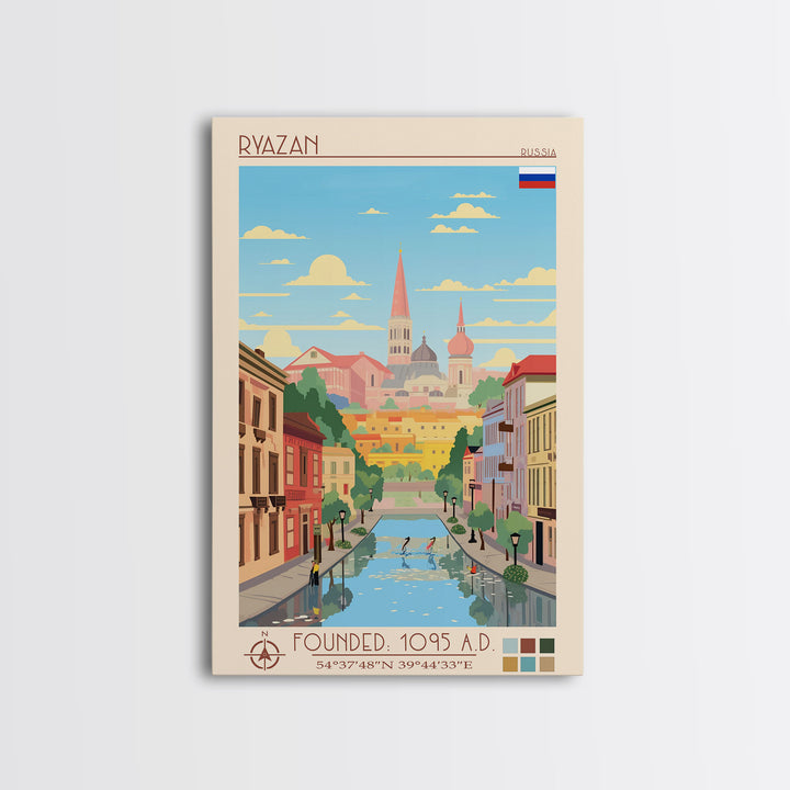 Ryazan Russia Travel Poster Framed Canvas Print, Midcentury Modern Art, Pop Art Wall Decor, Living Room Art, Home Decoration