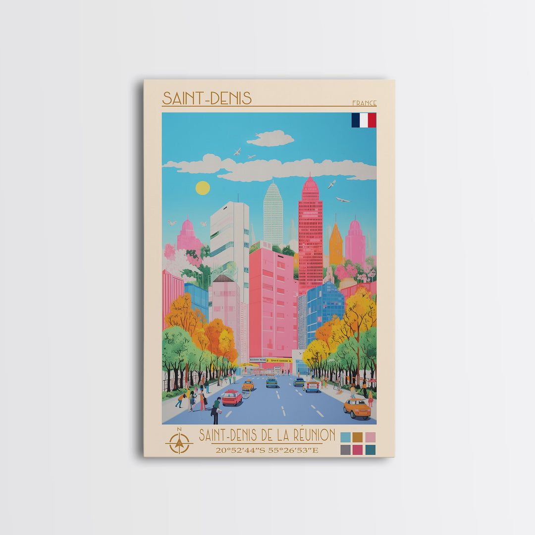 Saint-Denis France Travel Poster Framed Canvas Print, Midcentury Modern Art, Pop Art Wall Decor, Scenic Wall Art, Bedroom Decor