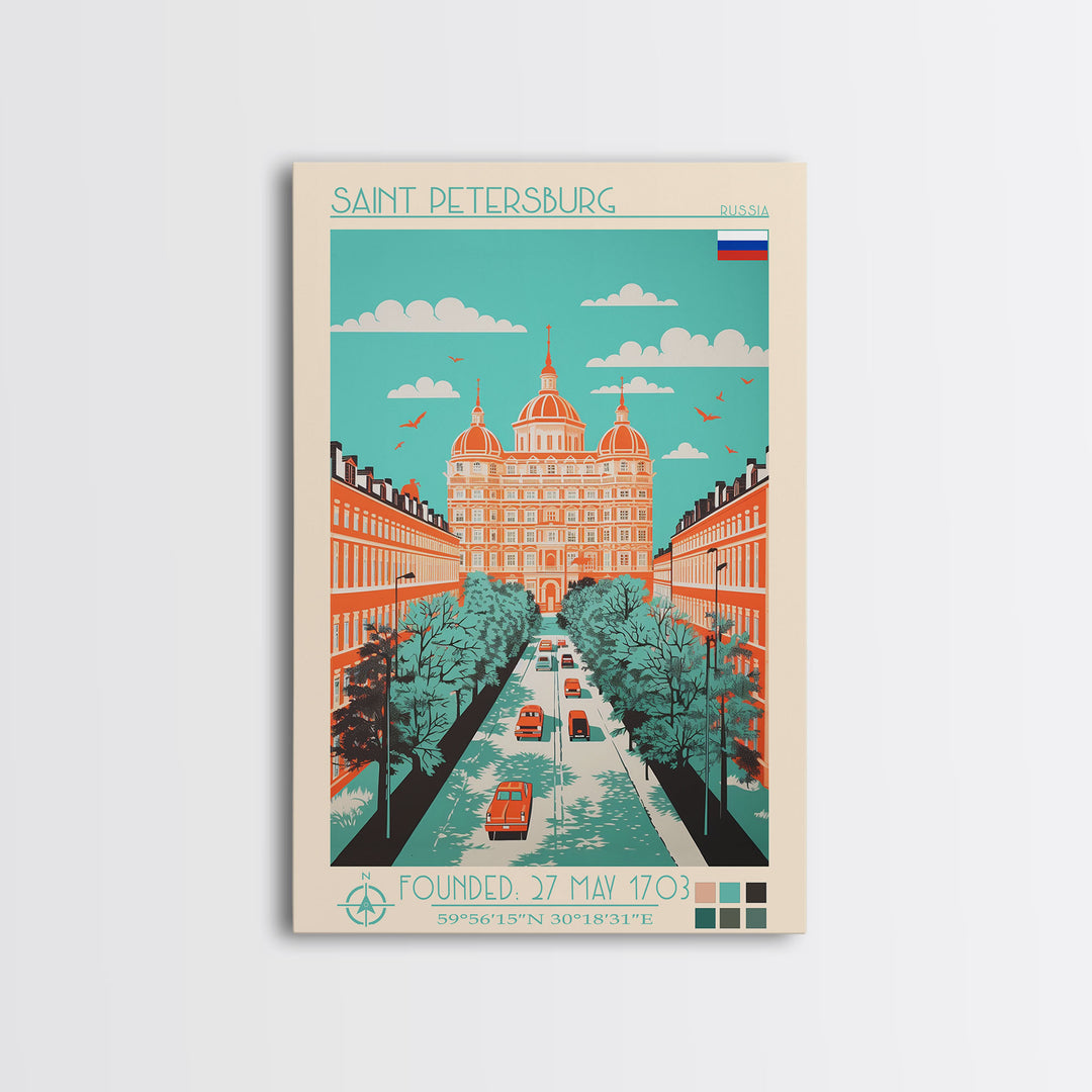 Saint Petersburg Russia Travel Poster Framed Canvas Print, Midcentury Modern Art, Pop Art Wall Decor, Home Decor, Office Decoration