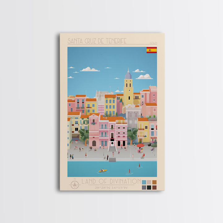 Santa Cruz de Tenerife Spain Travel Poster Framed Canvas Print, Midcentury Modern Art, Pop Art Wall Decor, Living Room Art, Bedroom Decoration