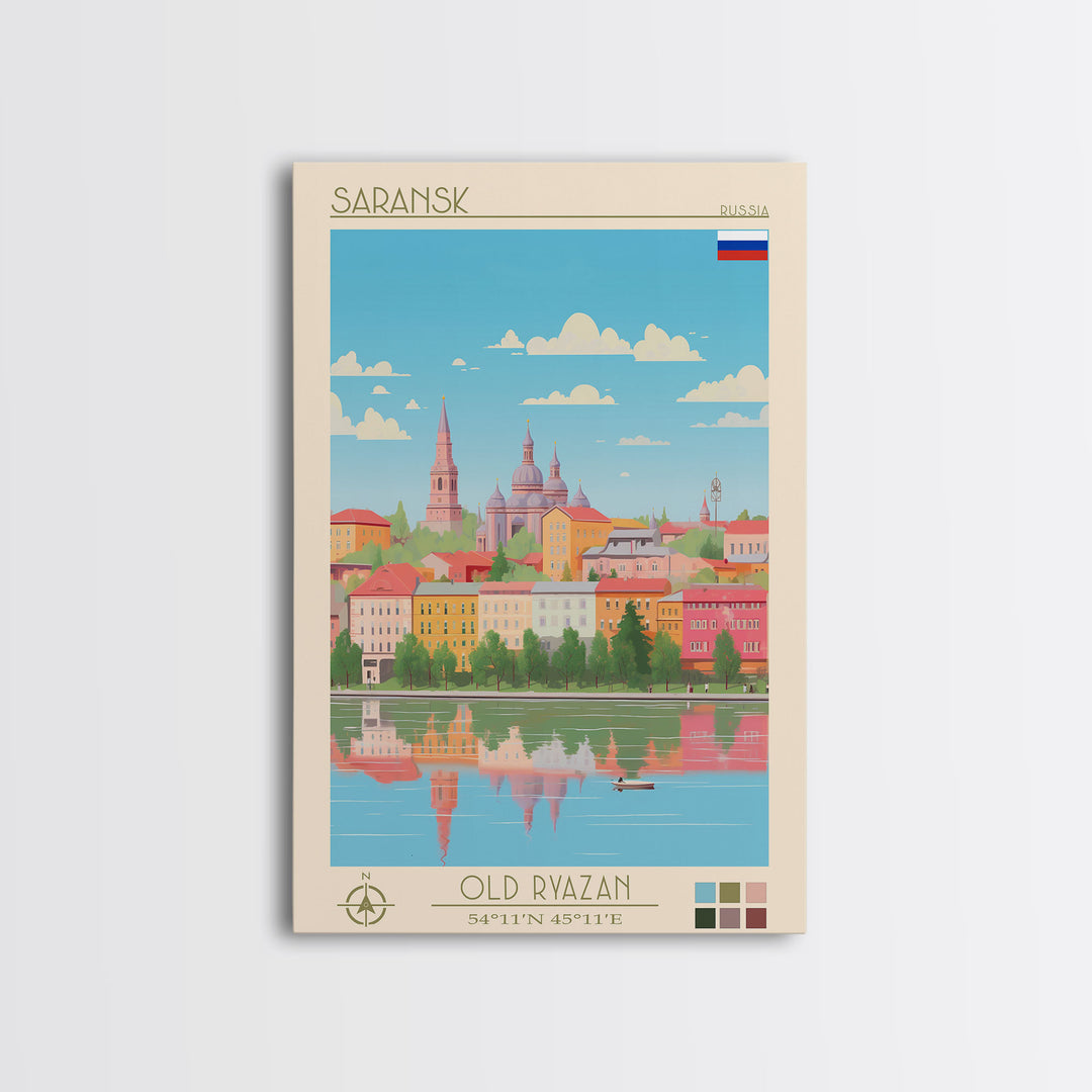 Saransk Russia Travel Poster Framed Canvas Print, Midcentury Modern Art, Pop Art Wall Decor, Living Room Art, Bedroom Decoration