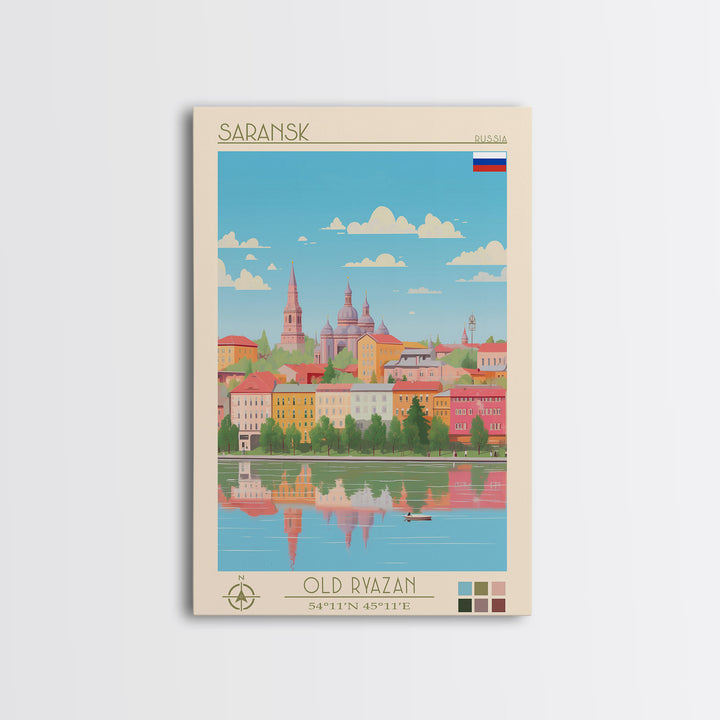 Saransk Russia Travel Poster Framed Canvas Print, Midcentury Modern Art, Pop Art Wall Decor, Living Room Art, Bedroom Decoration
