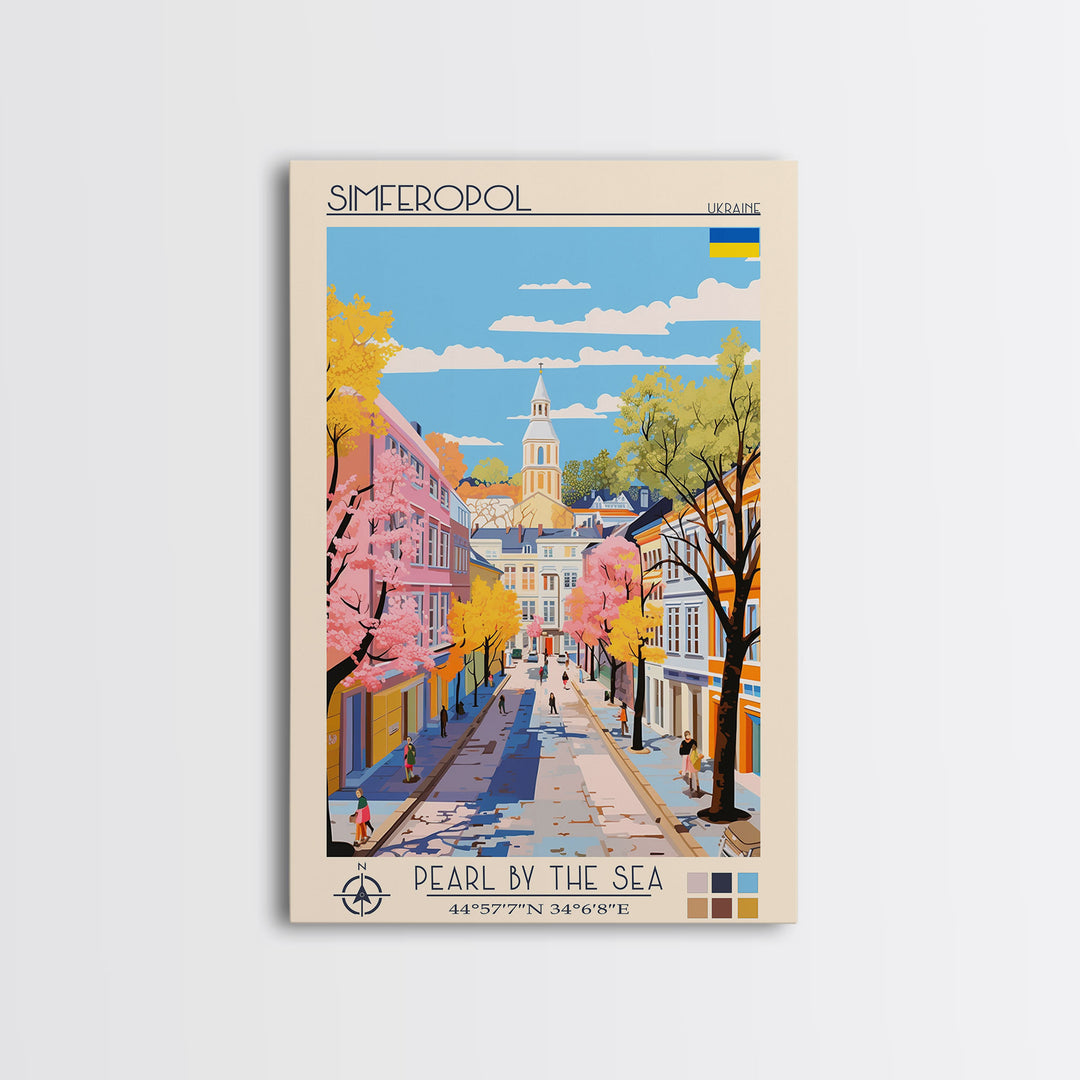 Simferopol Ukraine Travel Poster Framed Canvas Print, Midcentury Modern Art, Pop Art Wall Decor, Living Room Art, Vacation Gift