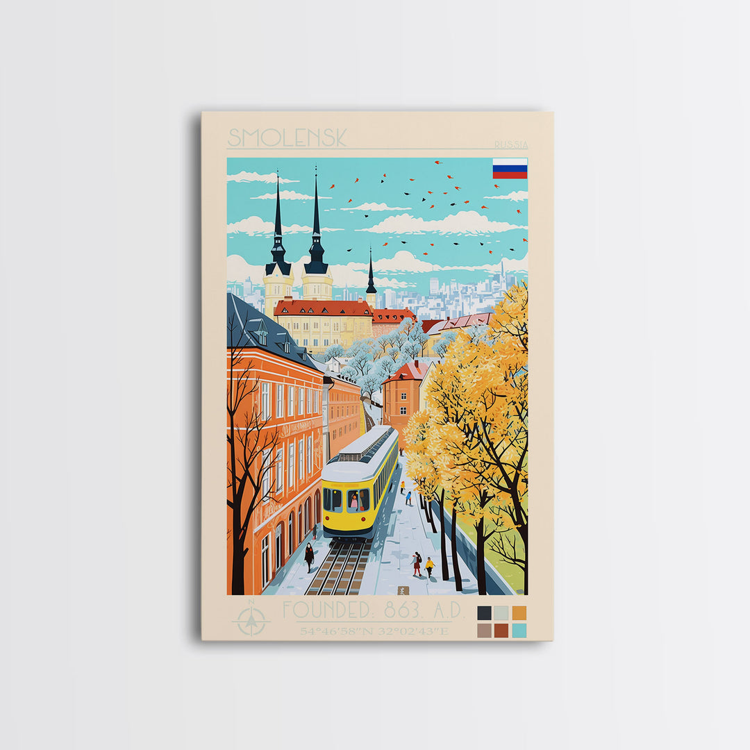 Smolensk Russia Travel Poster Framed Canvas Print, Midcentury Modern Art, Pop Art Wall Decor, Home Decor, Office Art