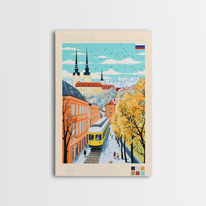 Smolensk Russia Travel Poster Framed Canvas Print, Midcentury Modern Art, Pop Art Wall Decor, Home Decor, Office Art