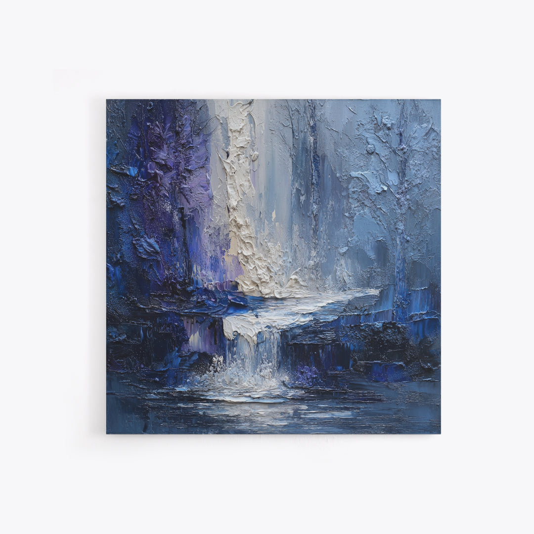 Crystal Cave with Luminous Blue Reflections Framed Canvas Print, Fantasy Art, Gallery Decor, Living Room Decor, Mythic, FAN-1x1-78