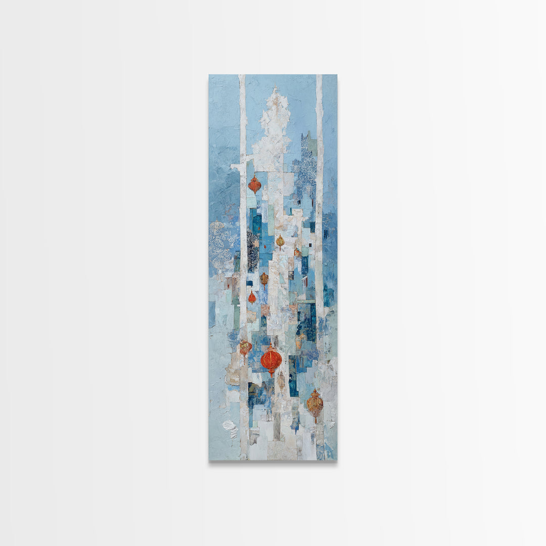 Crystal Cave with Luminous Blue Reflections Canvas Print, Fantasy Art, Acrylic Painting, Living Room Decor, Fine Art, Mythic, FAN-1x3-42