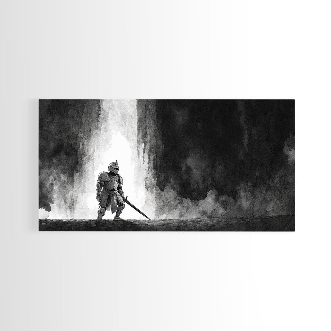 Sea Serpent Beneath a Stormy Ship Silhouette Canvas Print, Fantasy Art, Minimalist Decor, Living Room Decor, Mythic, Fairy Art, FAN-2x1-15