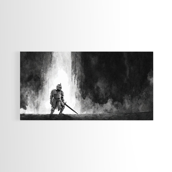 Sea Serpent Beneath a Stormy Ship Silhouette Canvas Print, Fantasy Art, Minimalist Decor, Living Room Decor, Mythic, Fairy Art, FAN-2x1-15