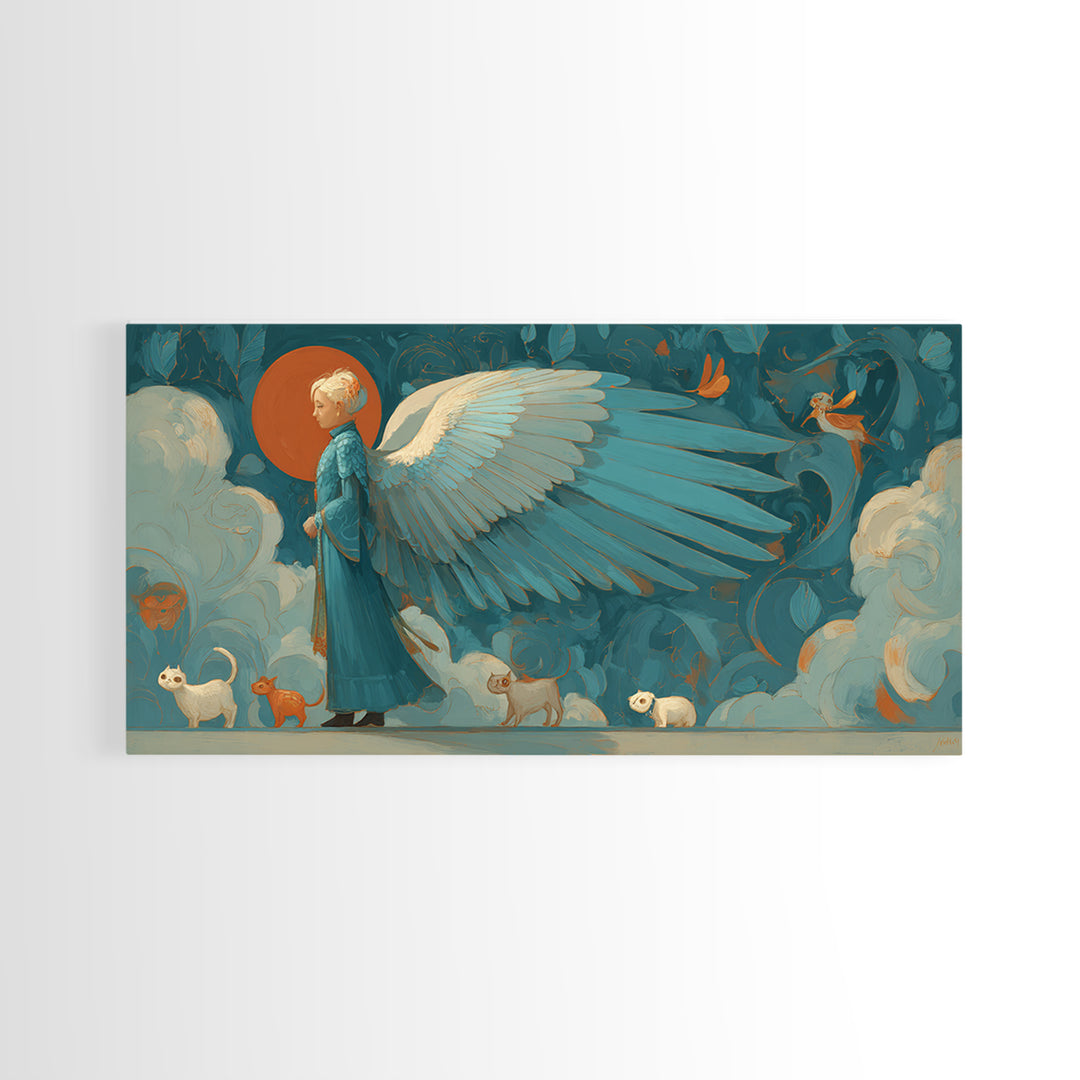 Angelic Warrior with Radiant Wings Framed Canvas Print, Fantasy Art, Fantasy Home Decor, Living Room Decor, Fine Art, Mythic, FAN-2x1-67
