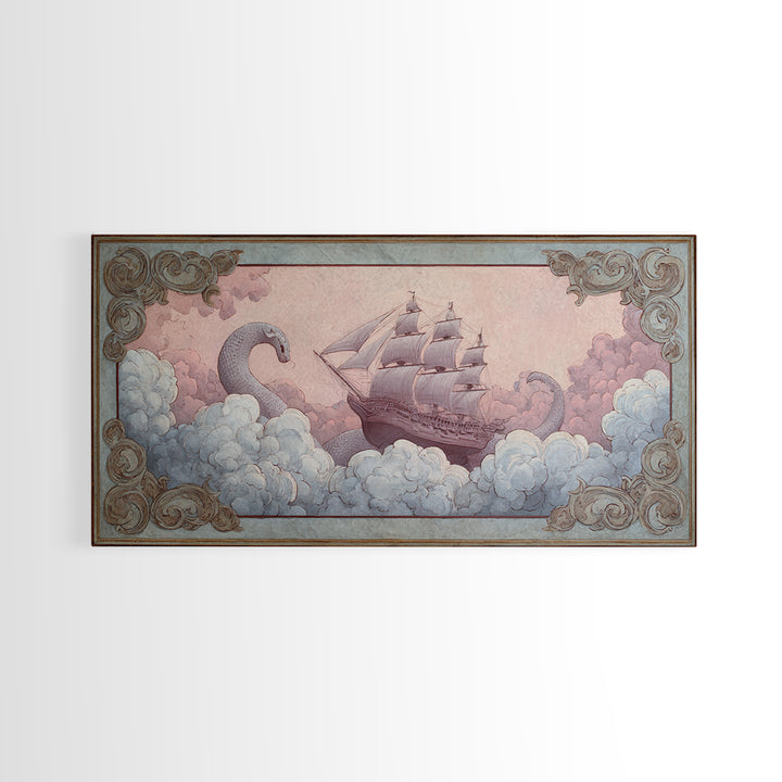 Unicorn Drinking from a Silver Stream Framed Canvas Print, Fantasy Art, Landscape, Living Room Decor, Fine Art, Mythic, FAN-2x1-84