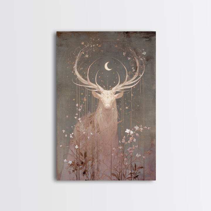 Forest Spirit with Antlers and Glowing Eyes Framed Canvas Print, Fantasy Art, Print, Living Room Decor, Fine Art, Mythic, FAN-2x3-20