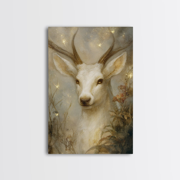 Mythic Waterfall Guarded by White Wolves Framed Canvas Print, Fantasy Art, Fantasy Art Prints, Living Room Decor, Oil Painting, FAN-2x3-8