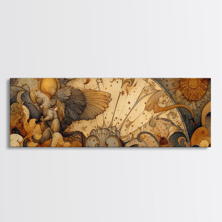Ancient Map Landscape Canvas Print, Fantasy Art, Watercolor Painting, Living Room Decor, Fine Art, Mythic, Acrylic Painting, FAN-3x1-29