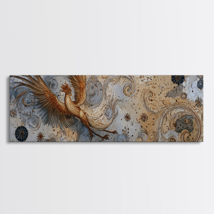 Sea Serpent Beneath a Stormy Ship Silhouette Framed Canvas Print, Fantasy Art, Wall Art, Living Room Decor, Fine Art, Mythic, FAN-3x1-59