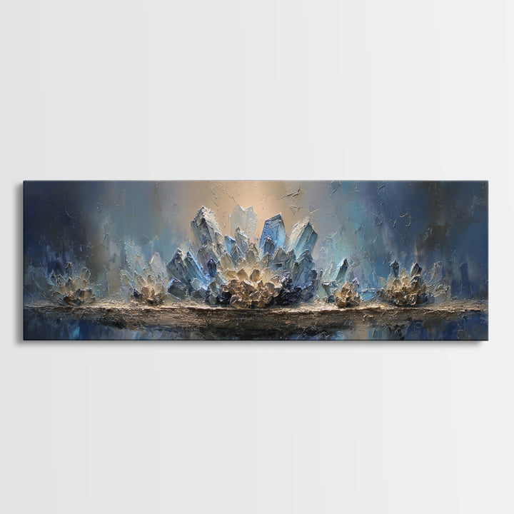 Mythic Waterfall Guarded by White Wolves Canvas Print, Fantasy Art, Minimalist Decor, Living Room Decor, Oil Painting, Mythic, FAN-3x1-88