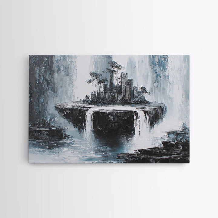 Giant Tree City Filled Framed Canvas Print, Fantasy Art, Whimsical Art, Living Room Decor, Watercolor Art, Mythic, FAN-3x2-13