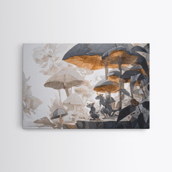 Mythic Waterfall Guarded by White Wolves Canvas Print, Fantasy Art, Prints, Living Room Decor, Oil Painting, Mythic, Landscape, FAN-3x2-4