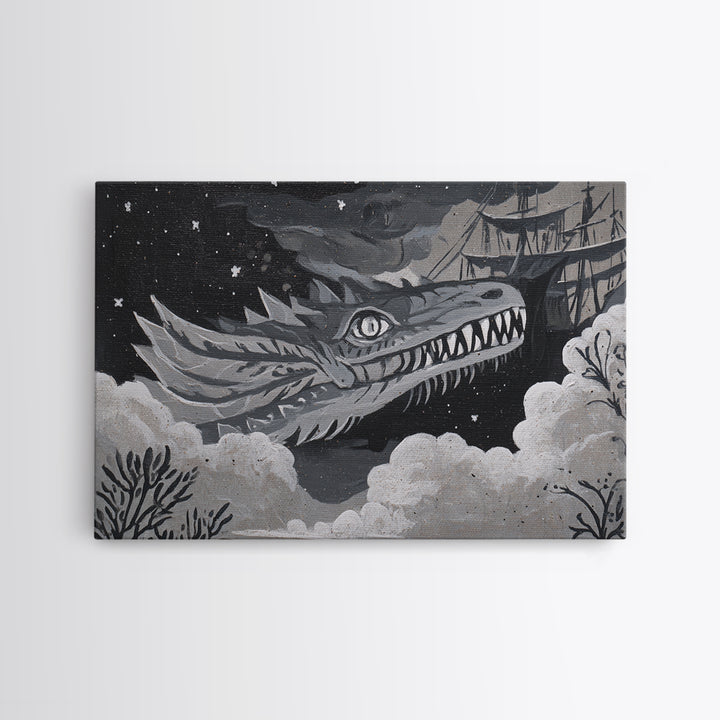 Dragon Soaring Above Jagged Mountain Peaks Canvas Print, Fantasy Art, Surreal Art, Living Room Decor, Fine Art, Mythic, FAN-3x2-53
