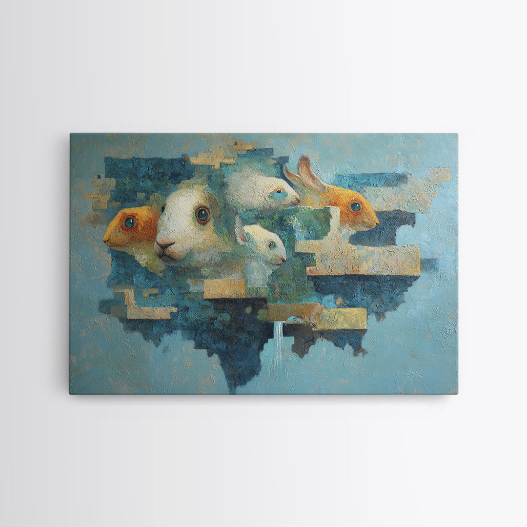Floating Island with Waterfalls and Ancient Ruins Framed Canvas Print, Fantasy Art, Living Room Decor, Oil Painting, Mythic, FAN-3x2-55