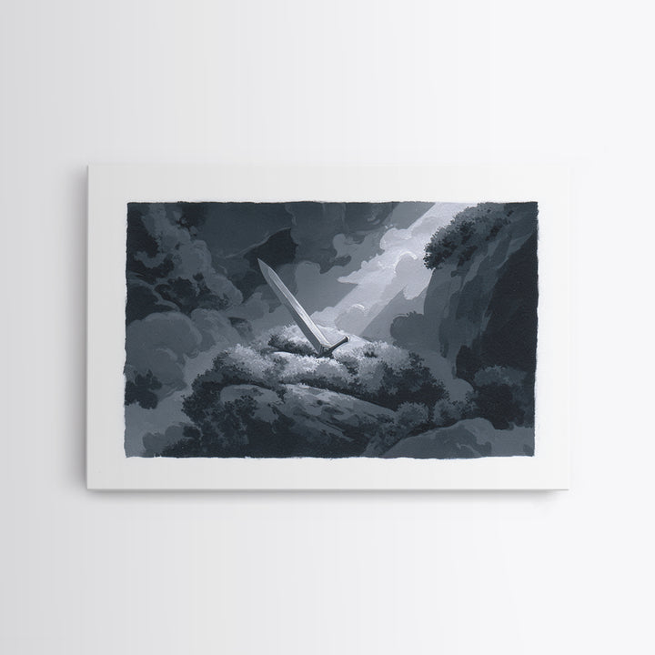 Magic Sword Embedded Framed Canvas Print, Fantasy Art, Digital Print, Living Room Decor, Fine Art, Mythic, Dragon Art, FAN-3x2-63