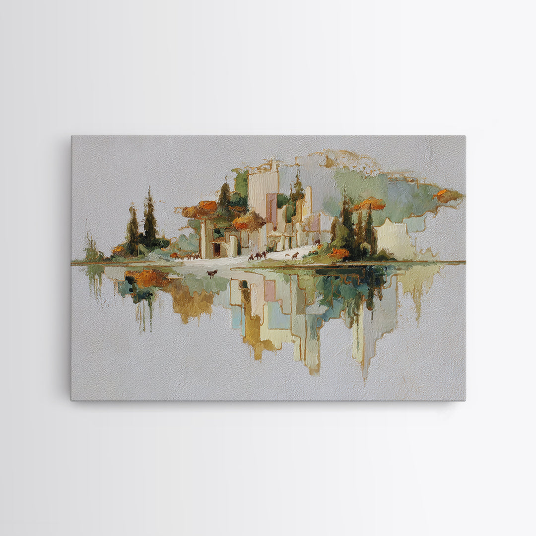 Floating Island with Waterfalls and Ancient Ruins Framed Canvas Print, Fantasy Art, Living Room Decor, Abstract Art, Mythic, FAN-3x2-7
