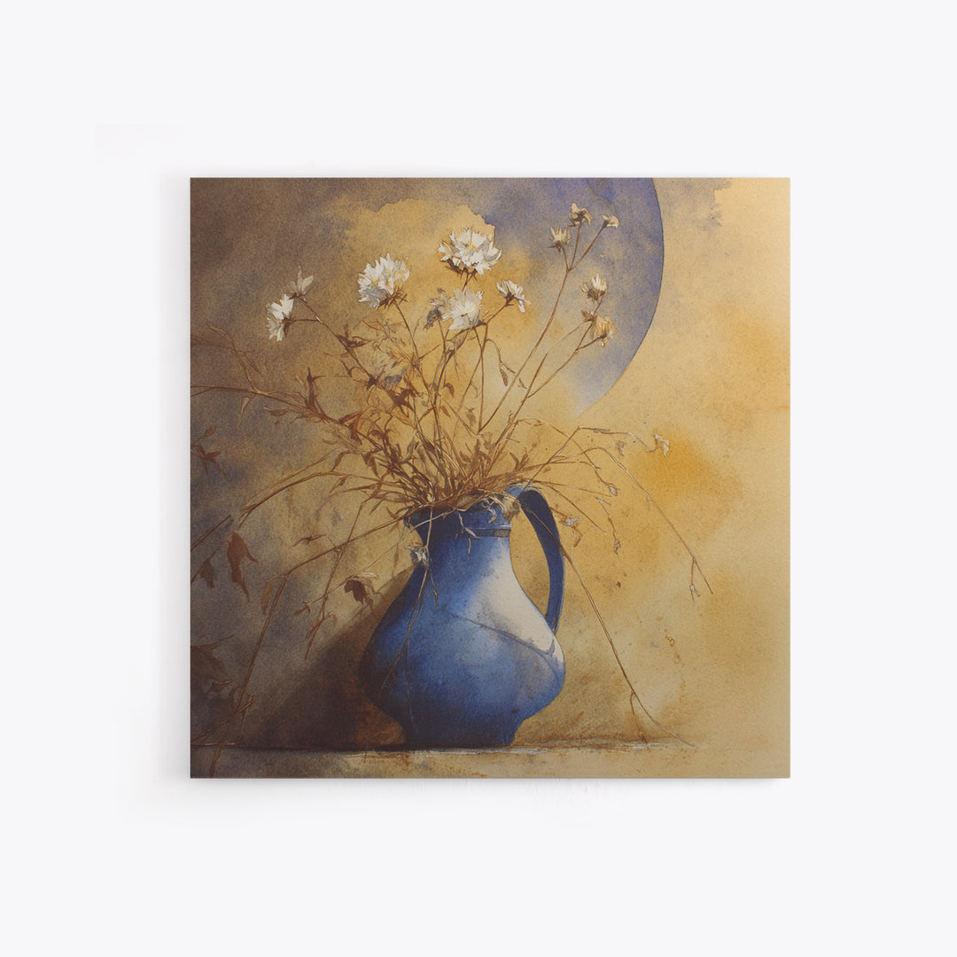 Blue Enamel Pitcher Framed Canvas Print, Farmhouse Art, Art Print, Farmhouse Decor, Watercolor Art, Harvest, Digital Art, FAR-1x1-40