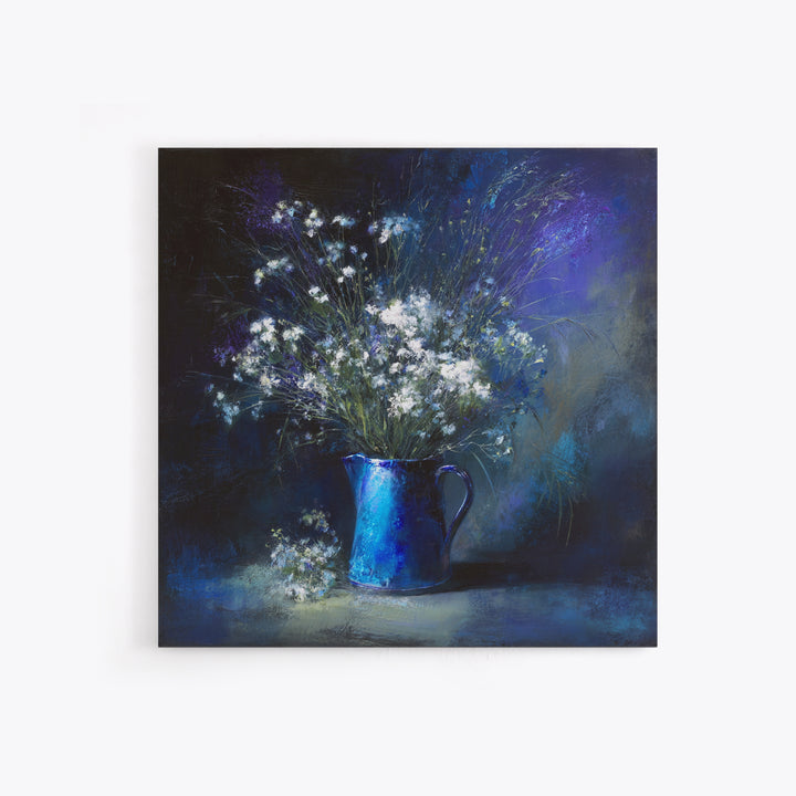 Blue Enamel Pitcher Framed Canvas Print, Farmhouse Art, Farmhouse Decor, Oil Painting, Harvest, Digital Wall Art, FAR-1x1-88