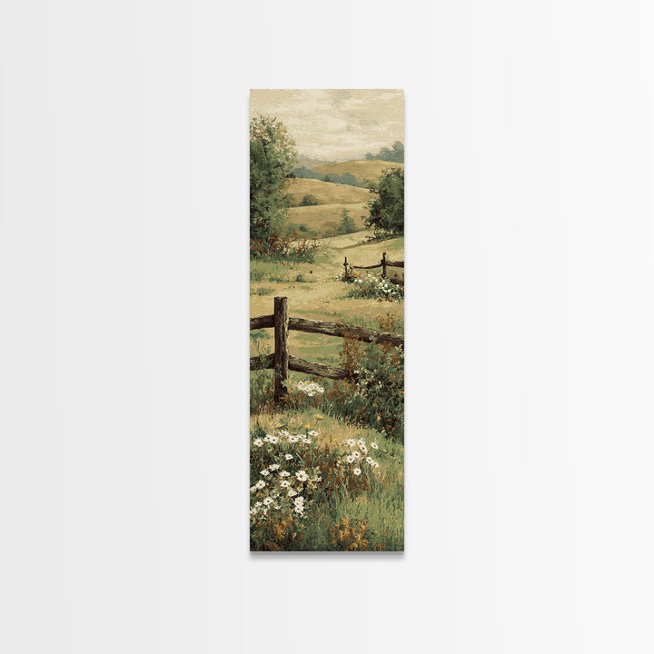 Country Landscape with Fence and Rolling Hills Canvas Print, Farmhouse Art, Floral Wall Art, Farmhouse Decor, Fine Art, Harvest, FAR-1x3-26