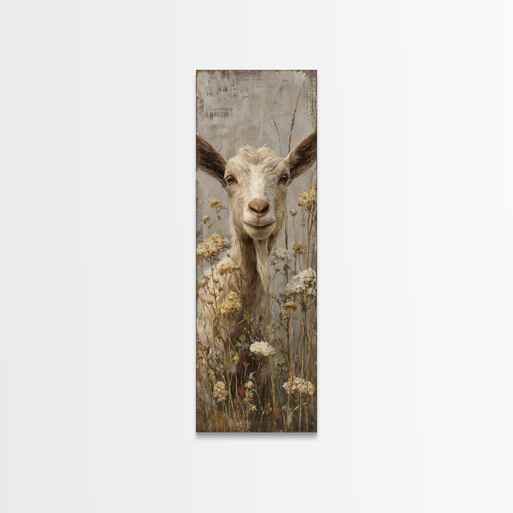 Goat Portrait with Playful Expression Framed Canvas Print, Farmhouse Art, Landscape Painting, Farmhouse Decor, Oil Painting, FAR-1x3-30