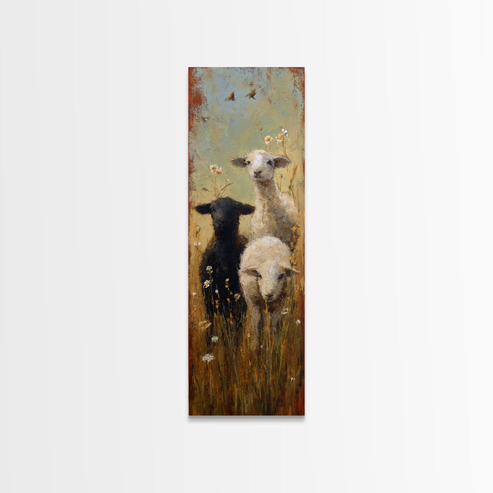 Black and White Sheep Canvas Print, Farmhouse Art, Contemporary Art, Farmhouse Decor, Fine Art, Harvest, Printable Art, FAR-1x3-44