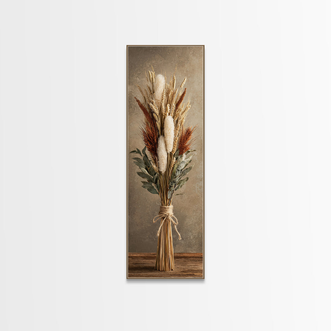 Wheat Bundle Tied Framed Canvas Print, Farmhouse Art, Landscape Art, Farmhouse Decor, Fine Art, Harvest, Textured Painting, FAR-1x3-46