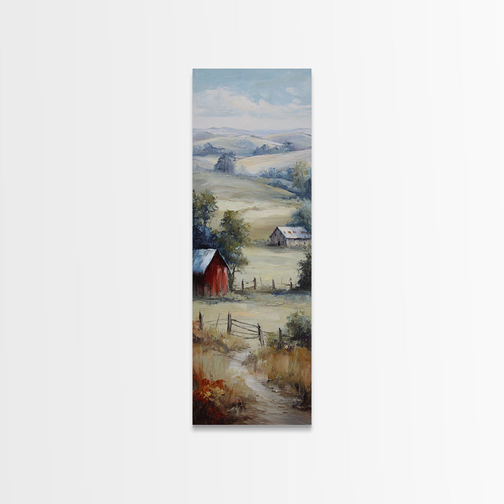 Country Landscape with Fence and Rolling Hills Framed Canvas Print, Farmhouse Art, Downloadable Art, Farmhouse Decor, Harvest, FAR-1x3-50